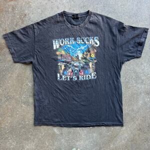 Hot Leathers Mens XL Black Motorcycle Shirt Work Sucks Lets Ride Graphic 2008